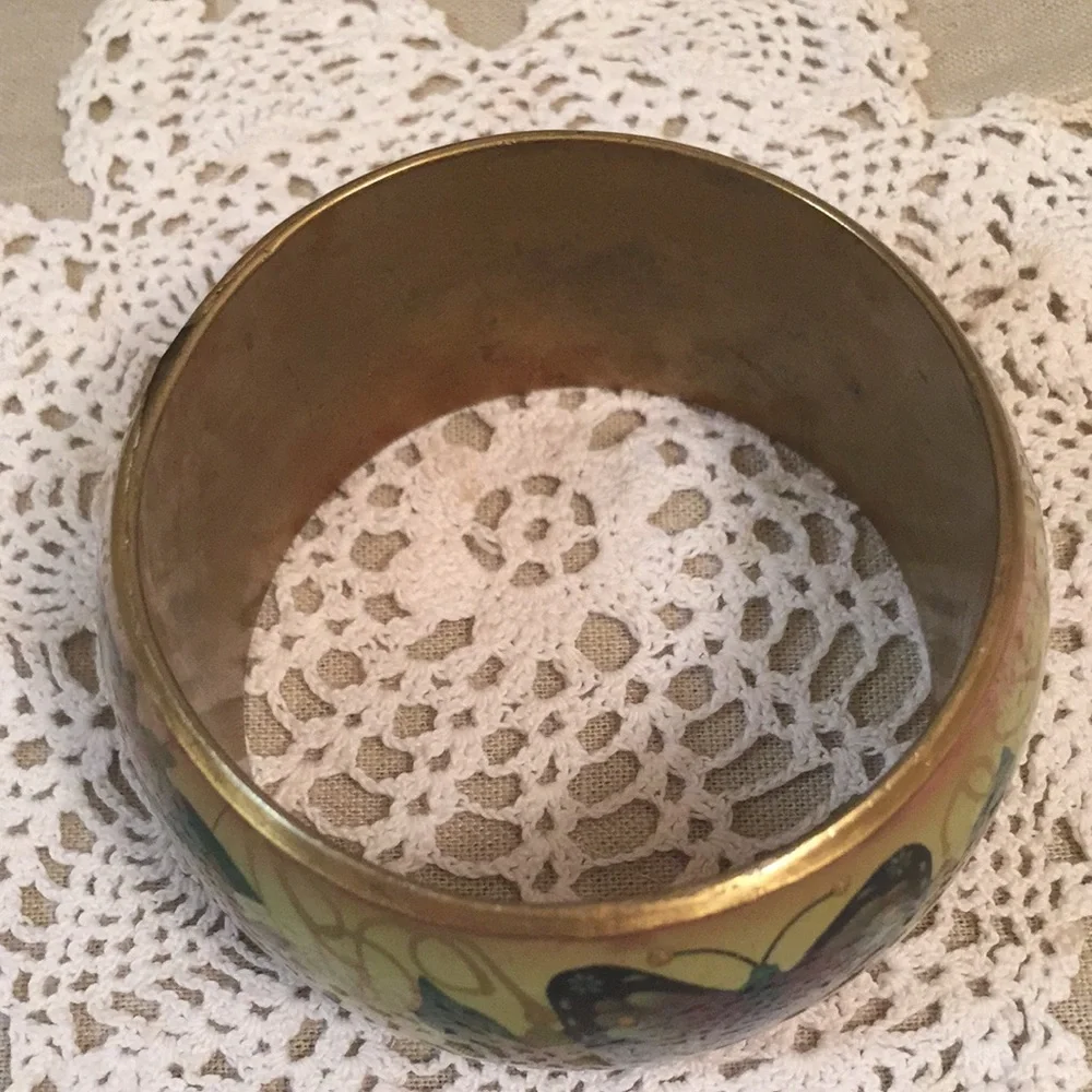 Vintage Floral And Butterfly Enameled Brass Bracelet - Picture 8 of 13